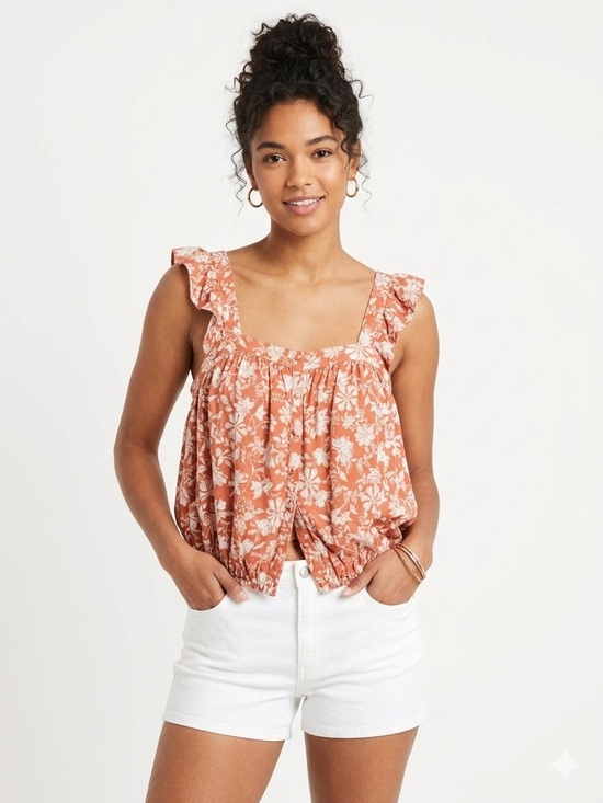 Melrose and Market Tops - Melrose and Market Floral Ruffle Button-Front Tank